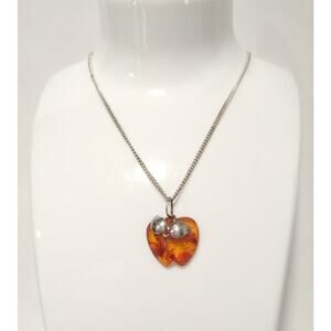 NATURAL BALTIC AMBER STERLING SILVER 950 Apple PENDANT CHAIN NECKLACE VINTAGE